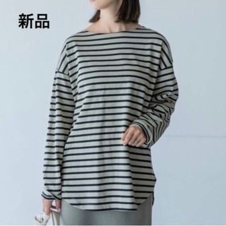 ザショップティーケー(THE SHOP TK)の新品 THE SHOP TK バスクTシャツ ボーダーT オリーブグリーン S(Tシャツ(長袖/七分))