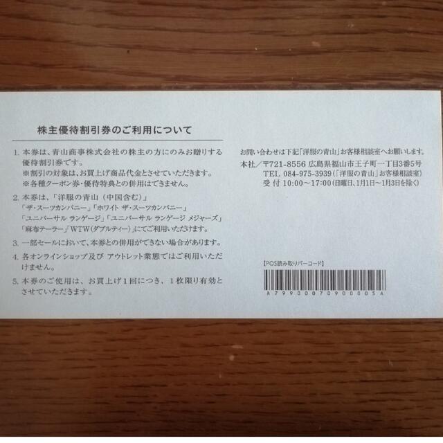 青山(アオヤマ)の青山　株主優待割引券　２枚 チケットの優待券/割引券(その他)の商品写真