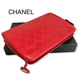 シャネル(CHANEL)の【美品】専用箱付　シャネル　クラッチ　ビコローレ レッド　ラムスキン　ポーチ(クラッチバッグ)