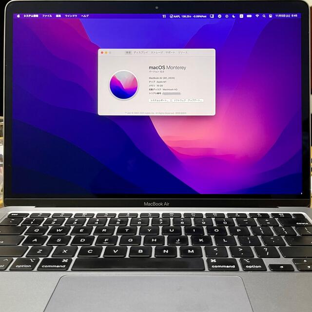 MacBook Air M1 16GB 1TB USキー スペースグレイノートPC