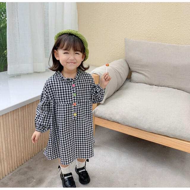 キッズ 長袖 ワンピース 110 女の子 チェック柄 秋服 冬服 韓国 子供服 キッズ/ベビー/マタニティのキッズ服女の子用(90cm~)(ワンピース)の商品写真