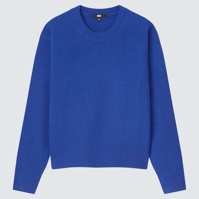 UNIQLO(ユニクロ)のユニクロ　プレミアムラムクルーネックセーター　Lサイズ　ブルー レディースのトップス(ニット/セーター)の商品写真