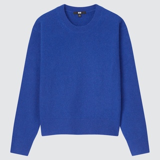 ユニクロ(UNIQLO)のユニクロ　プレミアムラムクルーネックセーター　Lサイズ　ブルー(ニット/セーター)