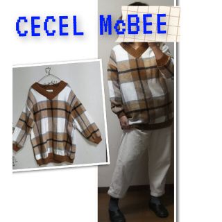 セシルマクビー(CECIL McBEE)のCECEL McBEE 起毛チェック異素材 V ネックセーター(ニット/セーター)