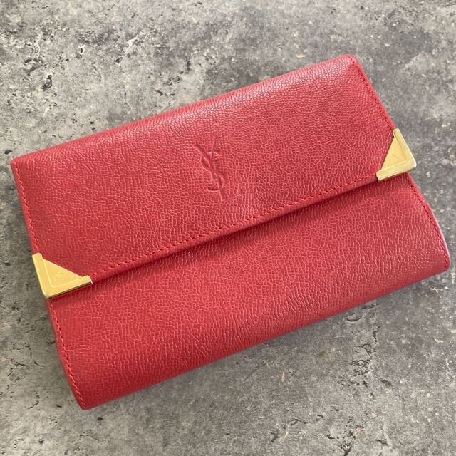 サンローラン　YSL 三つ折り財布　レッド