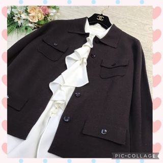 レリアン(leilian)の💗　レリアン　ウール 100％　カーディガン　ブラウン　9(カーディガン)