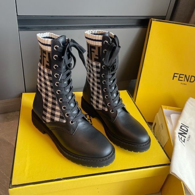 FENDI フェンディ ギンガムチェックショートブーツ-