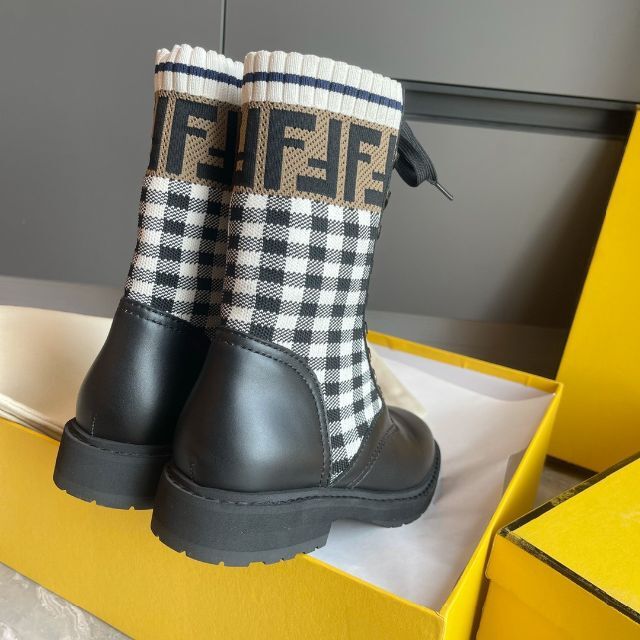 FENDI フェンディ ギンガムチェックショートブーツ-