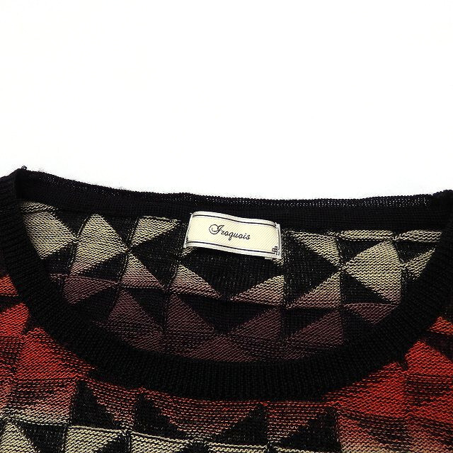 Iroquois(イロコイ)のイロコイ iroquois 総柄 クルーネックニット セーター 長袖 ブラック メンズのトップス(ニット/セーター)の商品写真