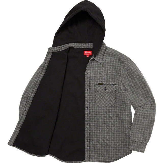 Houndstooth Flannel Hooded Shirt  ブラック