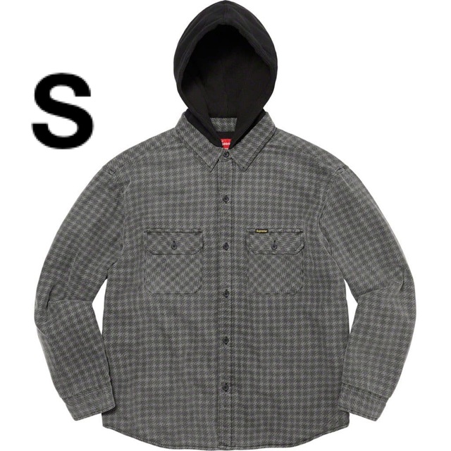 Houndstooth Flannel Hooded Shirt ブラックのサムネイル