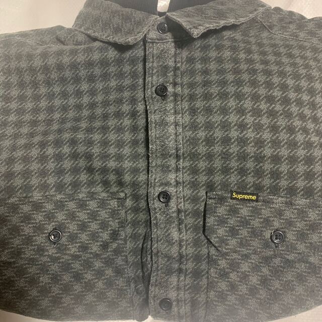 Houndstooth Flannel Hooded Shirt  ブラック