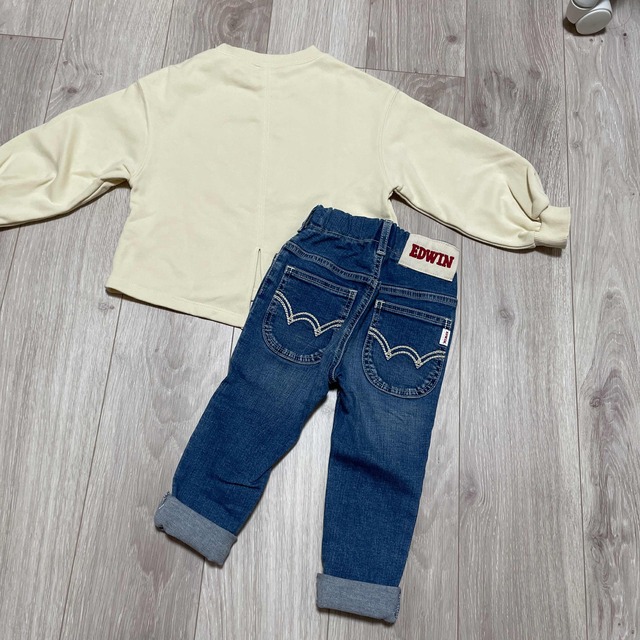 EDWIN(エドウィン)のEDWIN デニム➕GU スウェットプルオーバー キッズ/ベビー/マタニティのキッズ服女の子用(90cm~)(パンツ/スパッツ)の商品写真