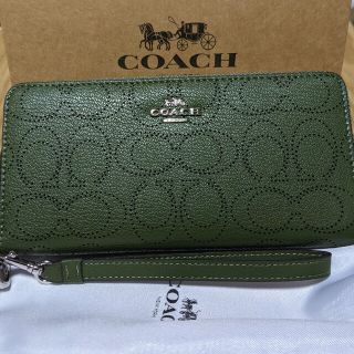 コーチ(COACH)のCOACH  長財布　シグネチャー濃いグリーン(財布)