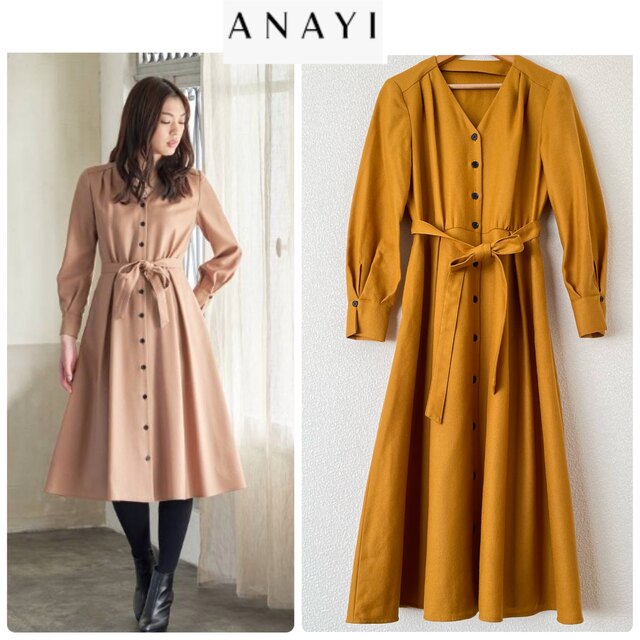 ANAYI - アナイ 36 ウールジョーゼットVネックワンピースの通販 by