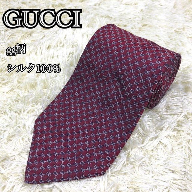 Gucci(グッチ)のグッチ ネクタイ gg柄 ワイドタイ 高級シルク えんじ  赤 大剣9.5cm メンズのファッション小物(ネクタイ)の商品写真