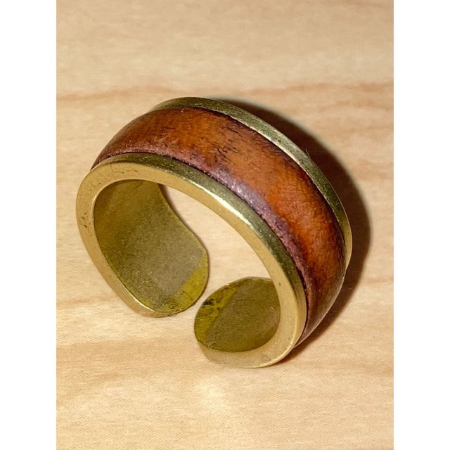 真鍮レザー指輪 ハンドメイドのアクセサリー(リング)の商品写真