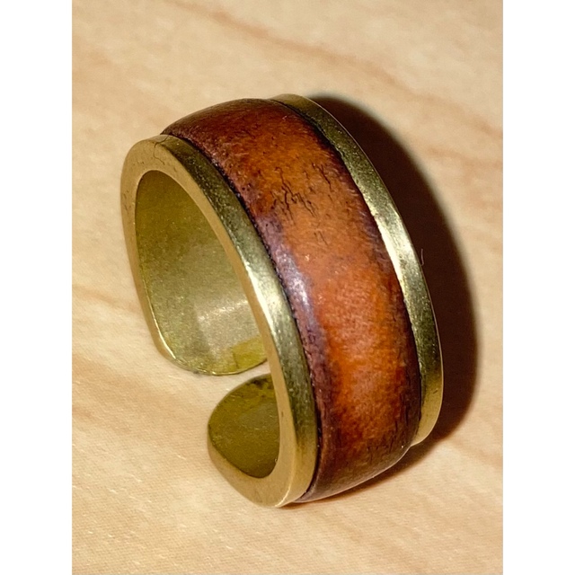 真鍮レザー指輪 ハンドメイドのアクセサリー(リング)の商品写真