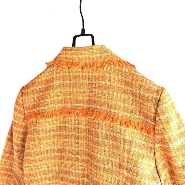 ヴィンテージ ツイードジャケットフリンジ カラフル 羽織 個性的 一点物 古着 レディースのジャケット/アウター(テーラードジャケット)の商品写真
