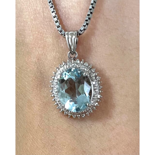 ダイヤモンド×アクアマリン ペンダントトップ Pt900 0.17ct 3.8g ダイヤモンド×アクアマリン ペンダントトップ Pt900 0.17ct 3.8g
