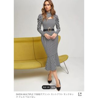 SHEIN 千鳥柄タイトドレスワンピースSサイズ(ロングワンピース/マキシワンピース)