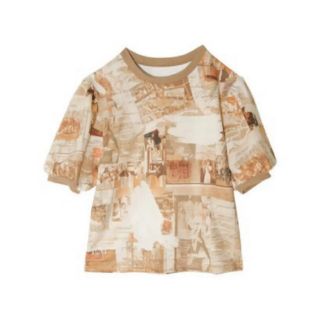 エイミーイストワール(eimy istoire)のeimy Paris art パフスリーブTシャツ （BEIGE）(Tシャツ(半袖/袖なし))