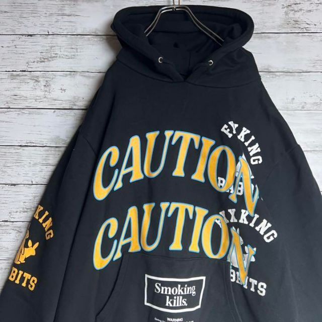 即完売モデル】FR2 奇抜 色情兎 ロゴ満載 caution パーカー 即完売