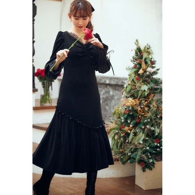 Her lip to  Lux Velour Lace Midi Dressブラックサイズ