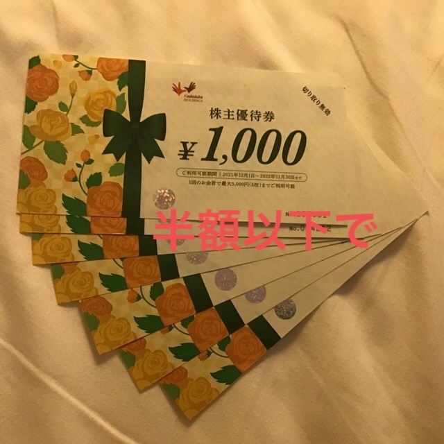 コシダカホールディングス株主優待8000円分（1000円×8枚）を半額以下で