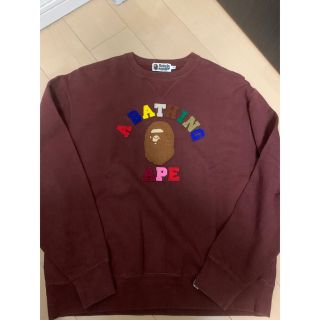 アベイシングエイプ(A BATHING APE)の激レアXL！ BAPEアップリケカレッジ猿スウェット茶(スウェット)