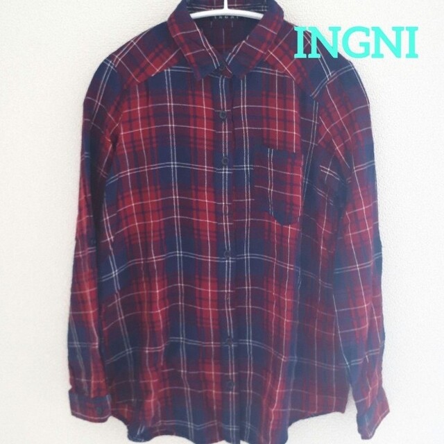 INGNI(イング)のINGNI  チェックシャツ  ロールアップシャツ  M レディースのトップス(シャツ/ブラウス(長袖/七分))の商品写真