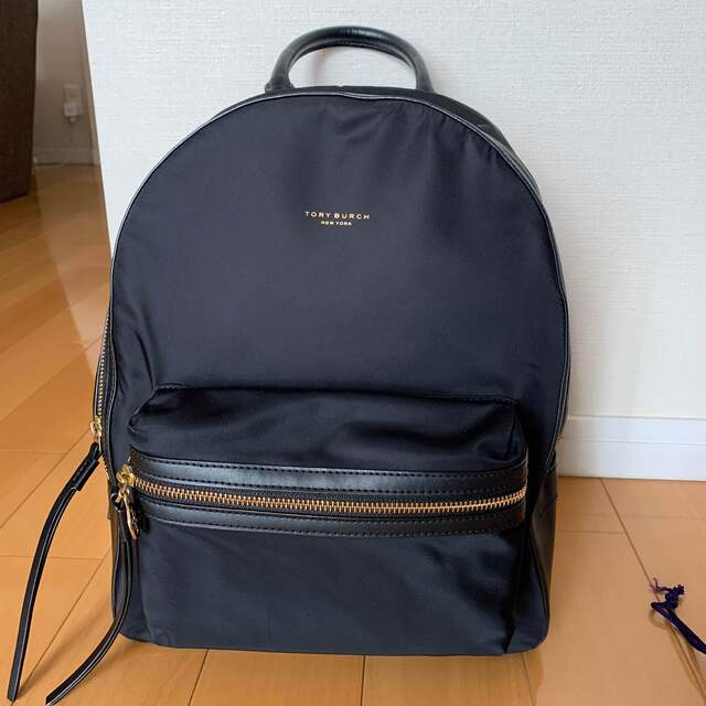 極美品✨トリーバーチ　リュック　ロゴ　ナイロン　レザー　ブラック