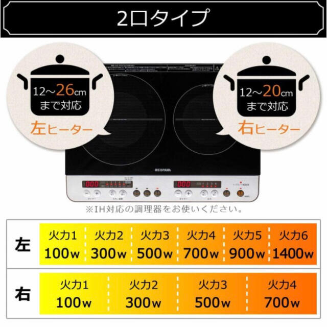 アイリスオーヤマ(アイリスオーヤマ)の【ほぼ新品】アイリスオーヤマ IHクッキングヒーターIHK-W12P-Bブラック スマホ/家電/カメラの調理家電(IHレンジ)の商品写真