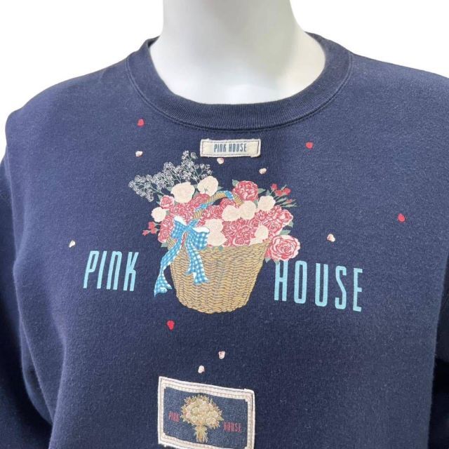 PINK HOUSE(ピンクハウス)のPINK HOUSE 裏起毛 ワッペン ブーケ 長袖 スウェット トレーナー L レディースのトップス(トレーナー/スウェット)の商品写真