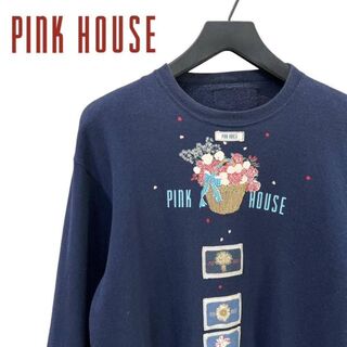 ピンクハウス(PINK HOUSE)のPINK HOUSE 裏起毛 ワッペン ブーケ 長袖 スウェット トレーナー L(トレーナー/スウェット)