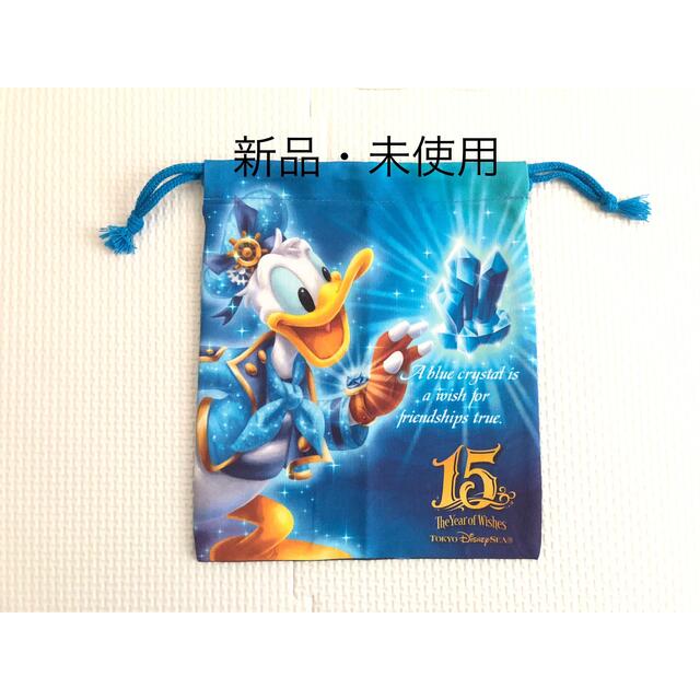 ドナルドダック(ドナルドダック)の【新品・未使用】Disney sea 15周年 ドナルド 巾着袋 エンタメ/ホビーのおもちゃ/ぬいぐるみ(キャラクターグッズ)の商品写真