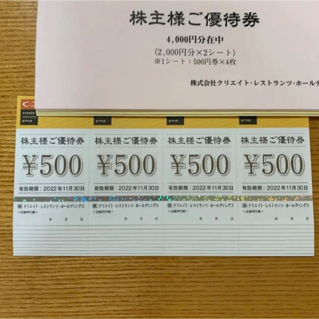 クリレス 株主優待 20,000円分 - レストラン/食事券