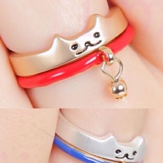 猫リング★顔と首輪のセット★新品★金赤 (リング(指輪))