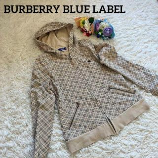 バーバリーブルーレーベル(BURBERRY BLUE LABEL)の美品！BURBERRY ジップパーカー　ノバチェック　ホース刺繍　サイズ38(パーカー)