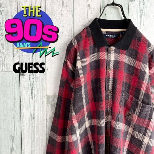 90's OLD GUESS  エンブレム刺繍　ブロックチェックシャツ