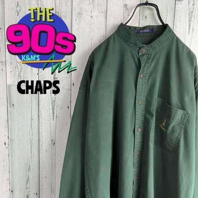 90's CHAPS チャップス ラルフローレン　月桂樹ロゴ刺繍ノーカラーシャツ