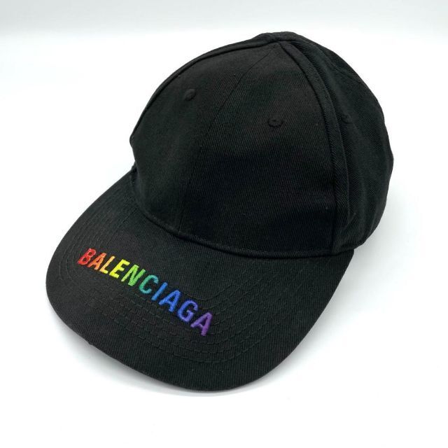 バレンシアガ キャップ 帽子 L59 レインボー マルチカラー ロゴ刺繍 黒
