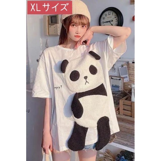 大人気‼︎ パンダTシャツ  X Lサイズ プチ仮装　オーバーサイズ　萌え　韓国 レディースのトップス(Tシャツ(半袖/袖なし))の商品写真