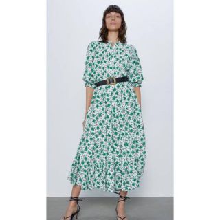 ザラ(ZARA)のZARA 神崎恵さん着用 花柄ワンピース グリーン(ロングワンピース/マキシワンピース)