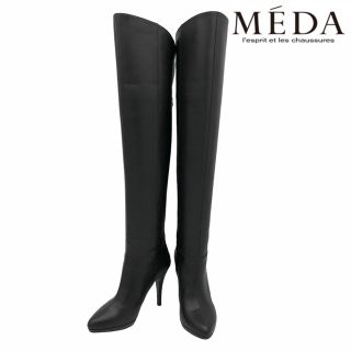 メダ(MEDA)の【訳あり】Meda メダ レザー ニーハイ ロングブーツ 黒 22.5cm(ブーツ)