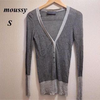 マウジー(moussy)の美品★mousyグレー＆ブラックストボーダーラインニットカーディガンセーター★1(カーディガン)