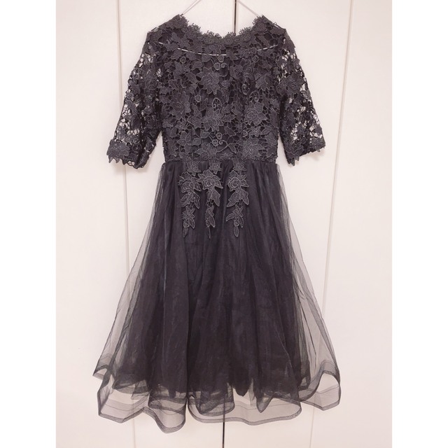 お呼ばれ　ドレス　ブラック レディースのフォーマル/ドレス(ミディアムドレス)の商品写真