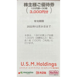 USMH　株主優待　3000円分　1冊　★　12/31まで有効(ショッピング)
