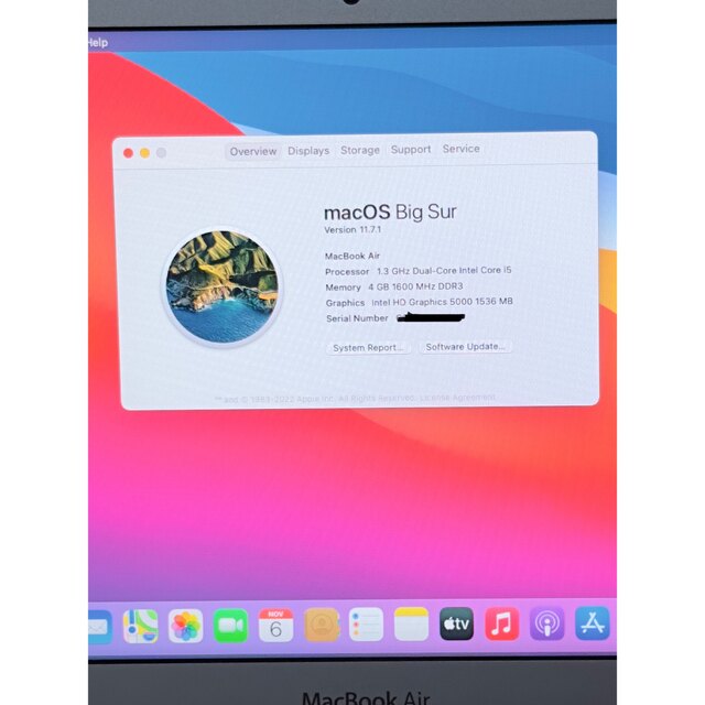 Mac (Apple)(マック)のMacBook air 11 inch i5 4GB 128GB Mid2013 スマホ/家電/カメラのPC/タブレット(ノートPC)の商品写真