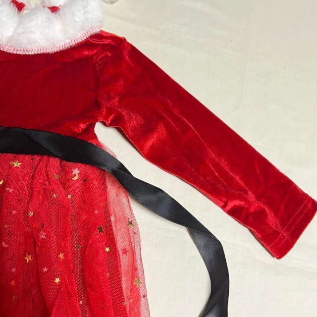 クリスマス サンタ 女の子 衣装 ワンピース チュールスカート ベロア コスプレ キッズ/ベビー/マタニティのキッズ服女の子用(90cm~)(ワンピース)の商品写真